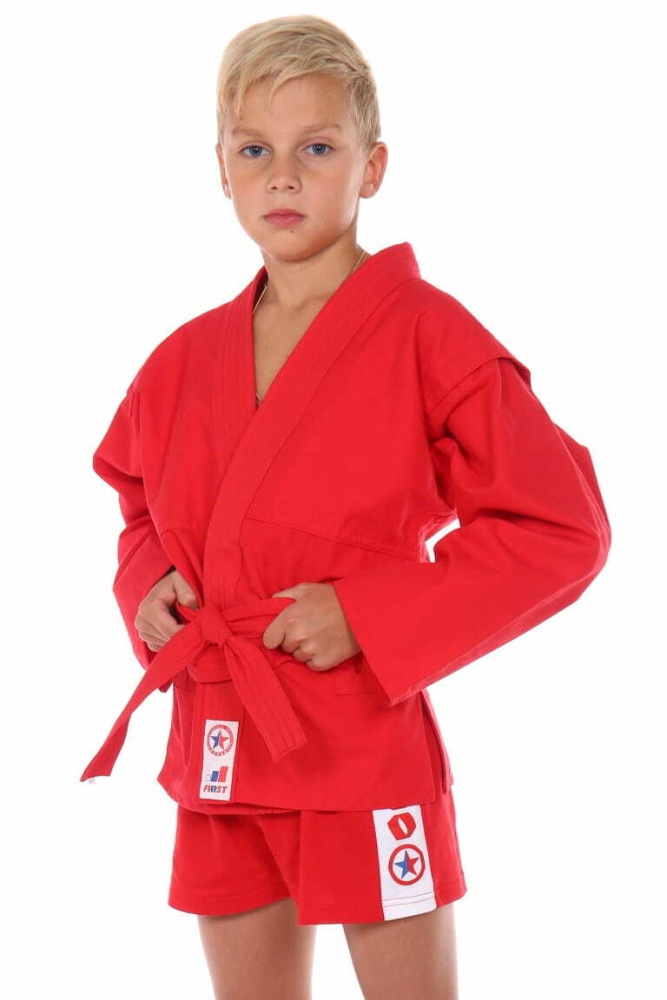 Куртка для САМБО с поясом облегченная, модель "КРЕПЫШ", красная