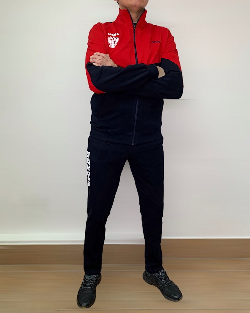 М-1834 Спортивный костюм 48-56 синий/красный с символикой RUSSIA Sambo