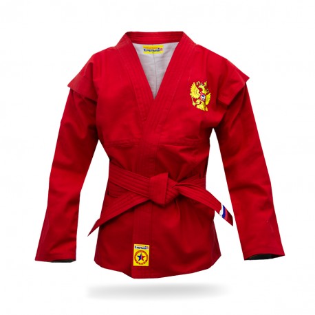 Куртка модель "КРЕПЫШ" для САМБО облегченная с поясом, красная 