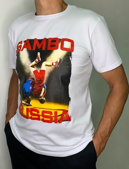 Футболка 44-60р. с логотипом SAMBO RUSSIA  (борцы на груди)