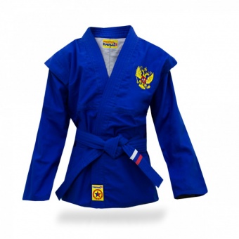 Куртка модель "КРЕПЫШ" для САМБО облегченная с поясом, синяя 