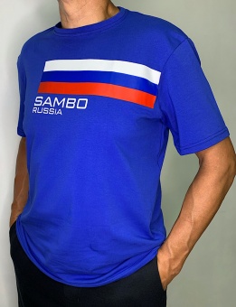 Футболка 44-60р.с логотипом SAMBO RUSSIA триколор (герб на спине)